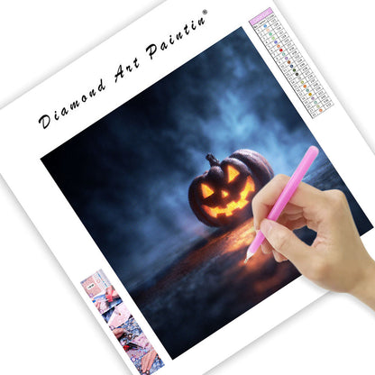 Läskig Halloweenpumpalykta - Diamantmålning
