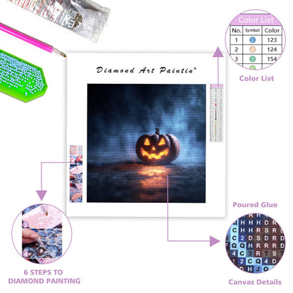 Läskig Halloweenpumpalykta - Diamantmålning