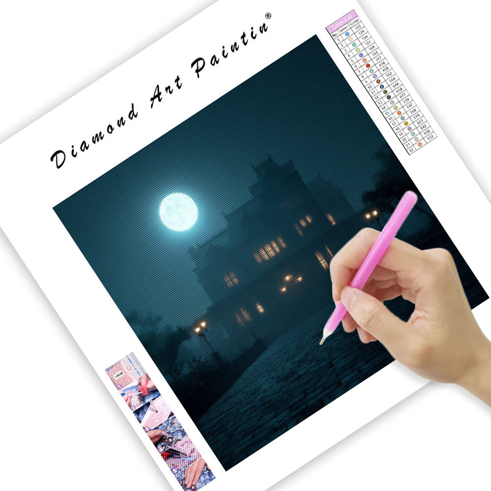 Spökhus i Månsken - Diamantmålning