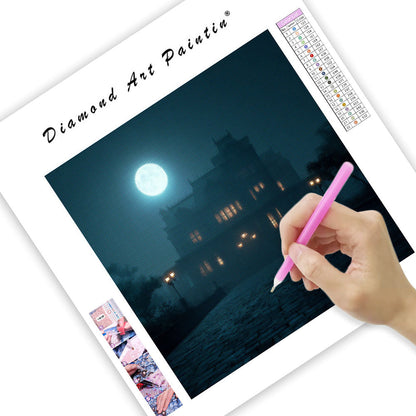 Spökhus i Månsken - Diamantmålning