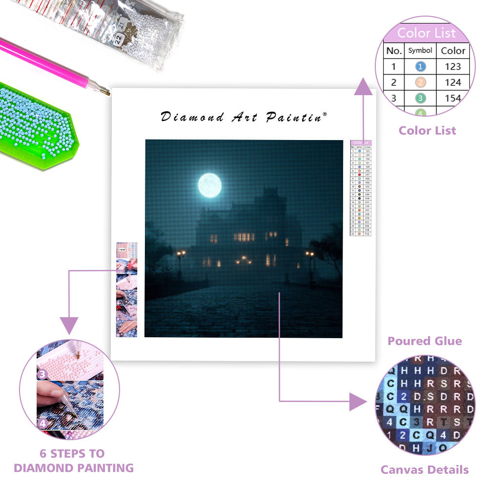 Spökhus i Månsken - Diamantmålning