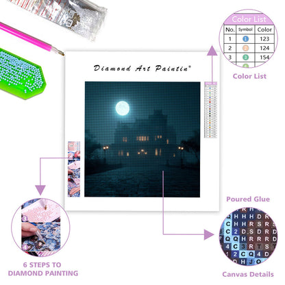 Spökhus i Månsken - Diamantmålning