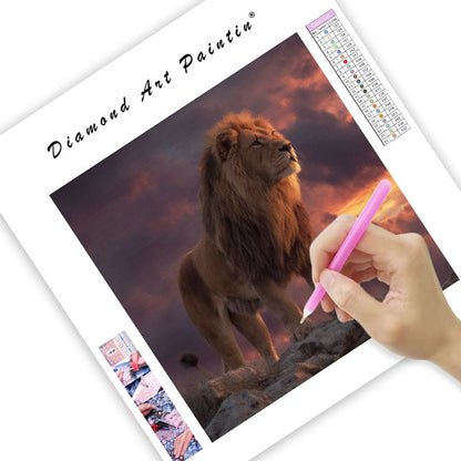Lejon i Solnedgång - Diamantmålning