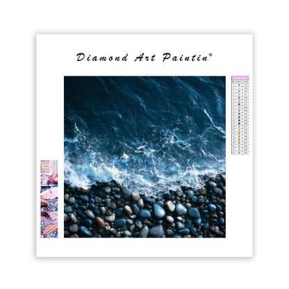 Minimalistiska Djupblå Havsvågor - Diamantmålning