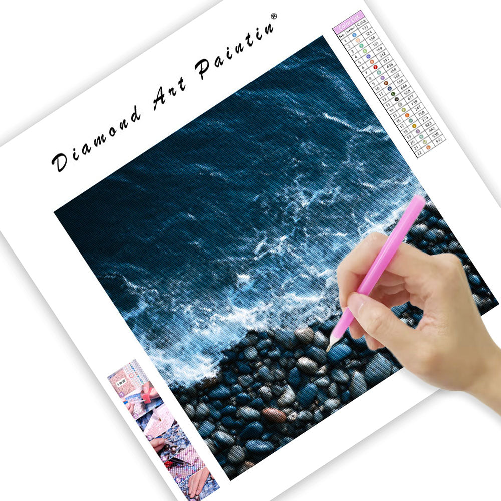 Minimalistiska Djupblå Havsvågor - Diamantmålning