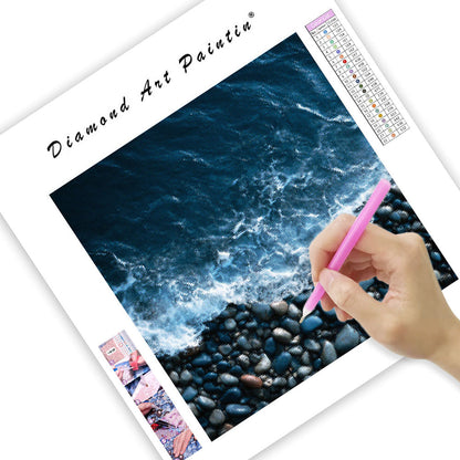 Minimalistiska Djupblå Havsvågor - Diamantmålning