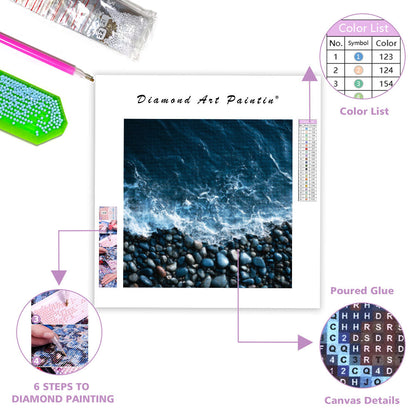 Minimalistiska Djupblå Havsvågor - Diamantmålning