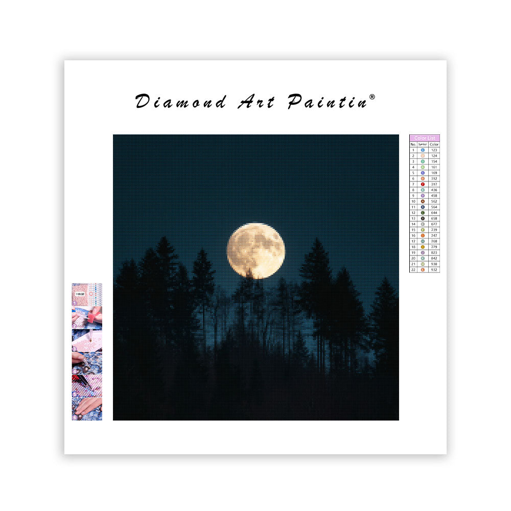 Måne och Tyst Skogsnatt - Diamantmålning