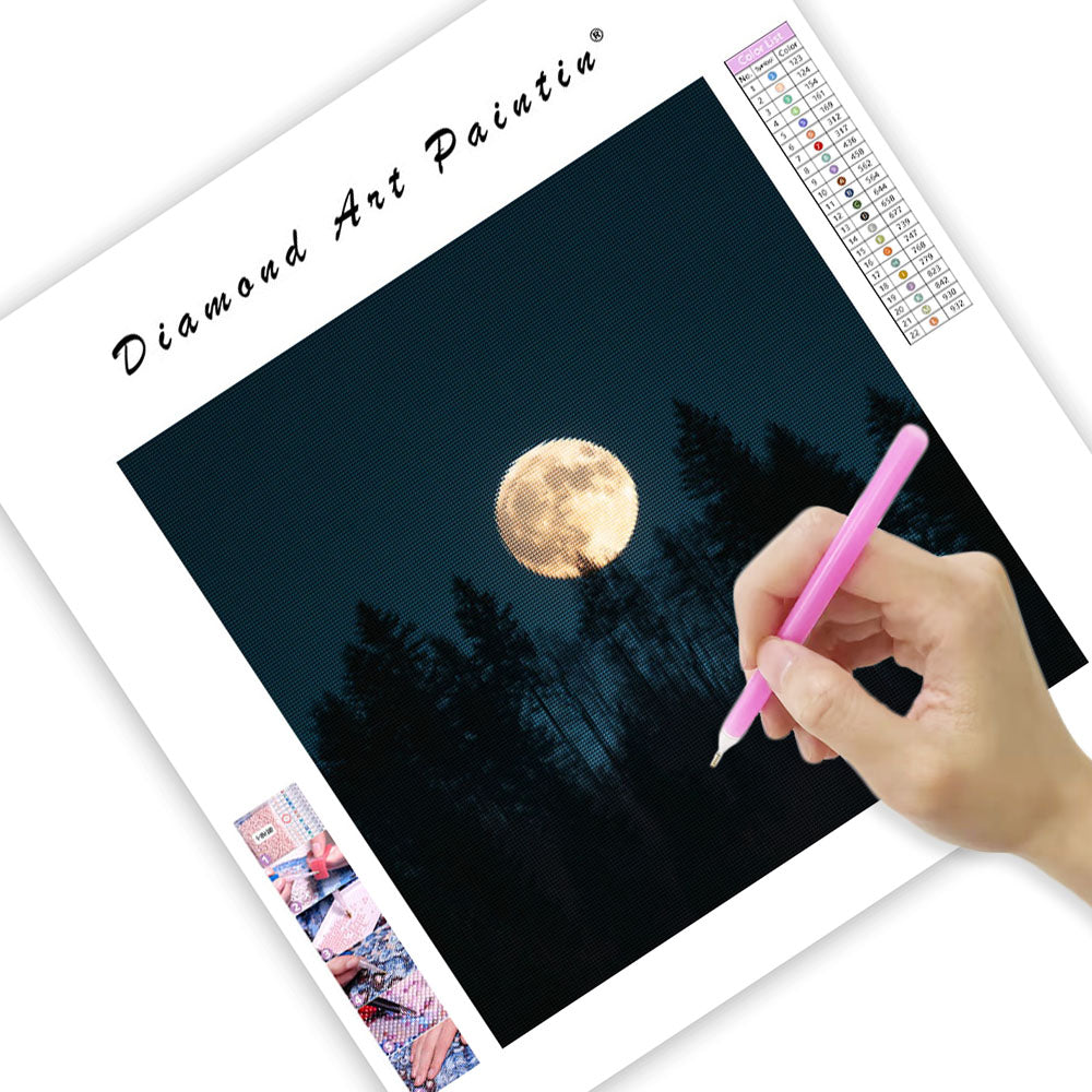 Måne och Tyst Skogsnatt - Diamantmålning