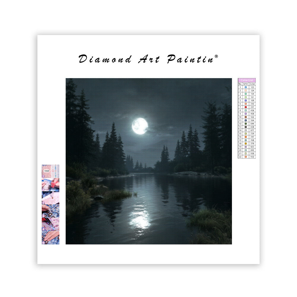 Månbelyst Sjö - Diamantmålning