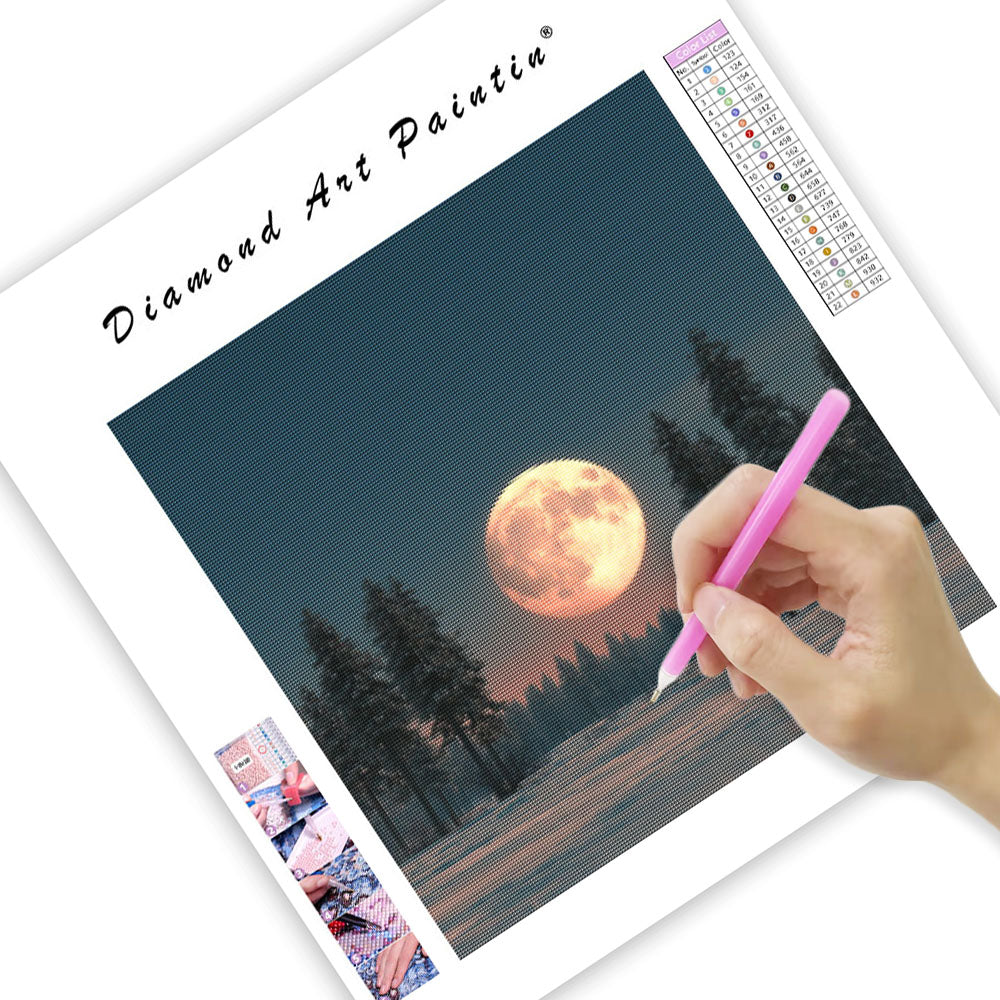 Månbelyst Snölandskap - Diamantmålning