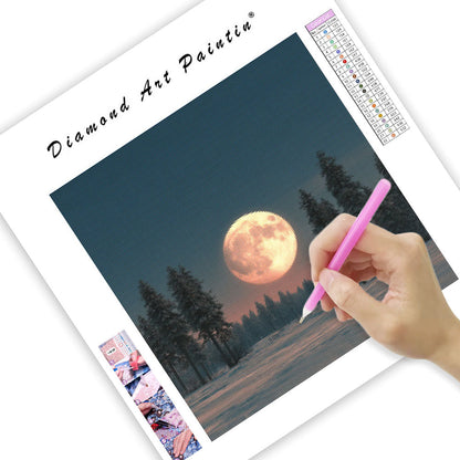 Månbelyst Snölandskap - Diamantmålning