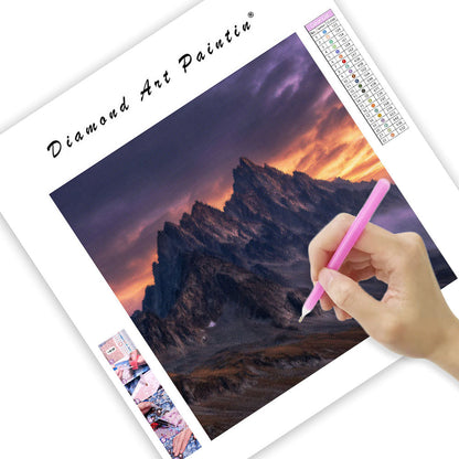 Bergskedja i Soluppgång - Diamantmålning