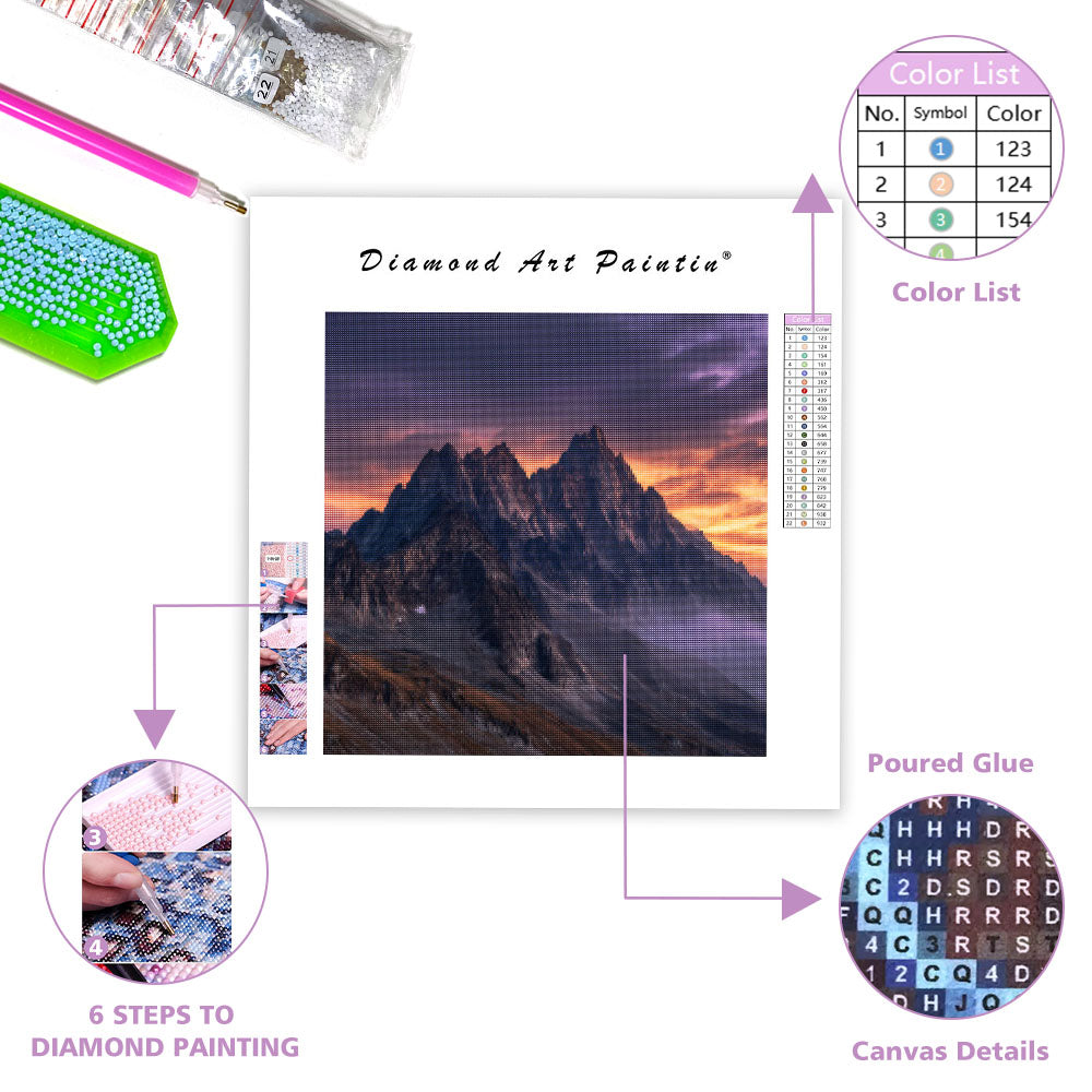 Bergskedja i Soluppgång - Diamantmålning