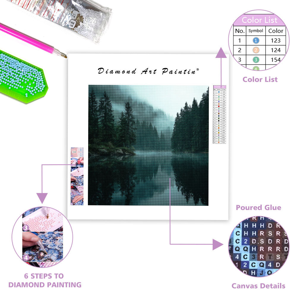 Mystisk Dimma över Sjön - Diamantmålning