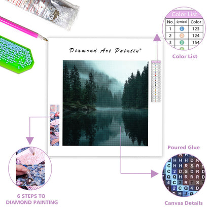 Mystisk Dimma över Sjön - Diamantmålning