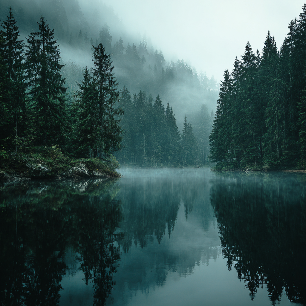 Mystisk Dimma över Sjön - Diamantmålning