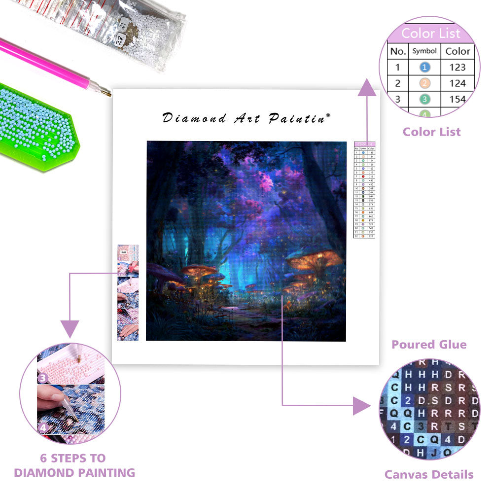 Mystisk Glödande Skog - Diamantmålning