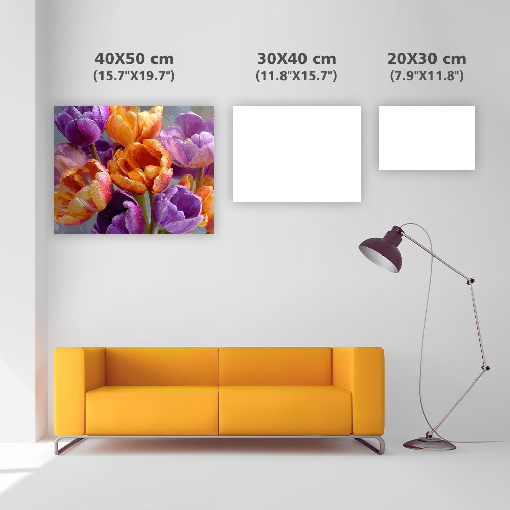 Orange och Lila Tulpanbukett - Diamantmålning