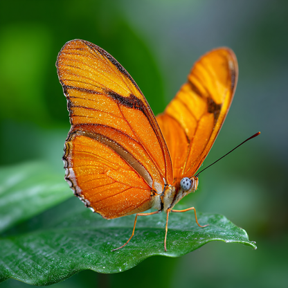 Orange Fjäril och Grönt Löv - Diamantmålning