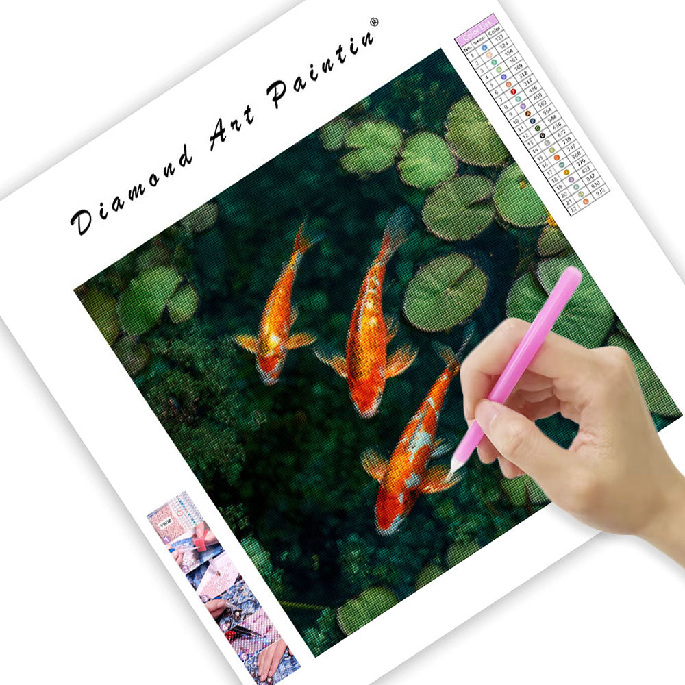 Orange Koi-fisk och Näckrosblad - Diamantmålning