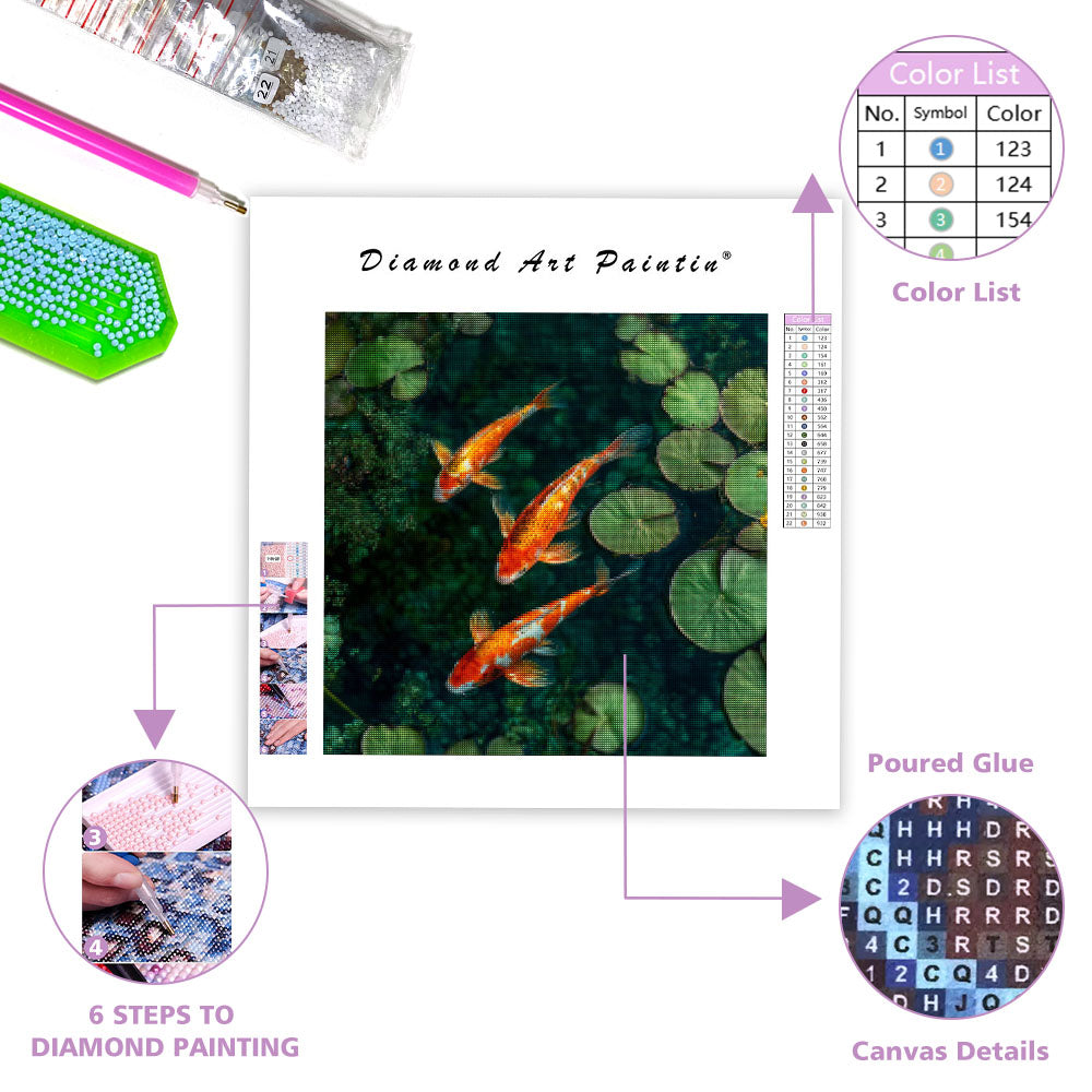 Orange Koi-fisk och Näckrosblad - Diamantmålning