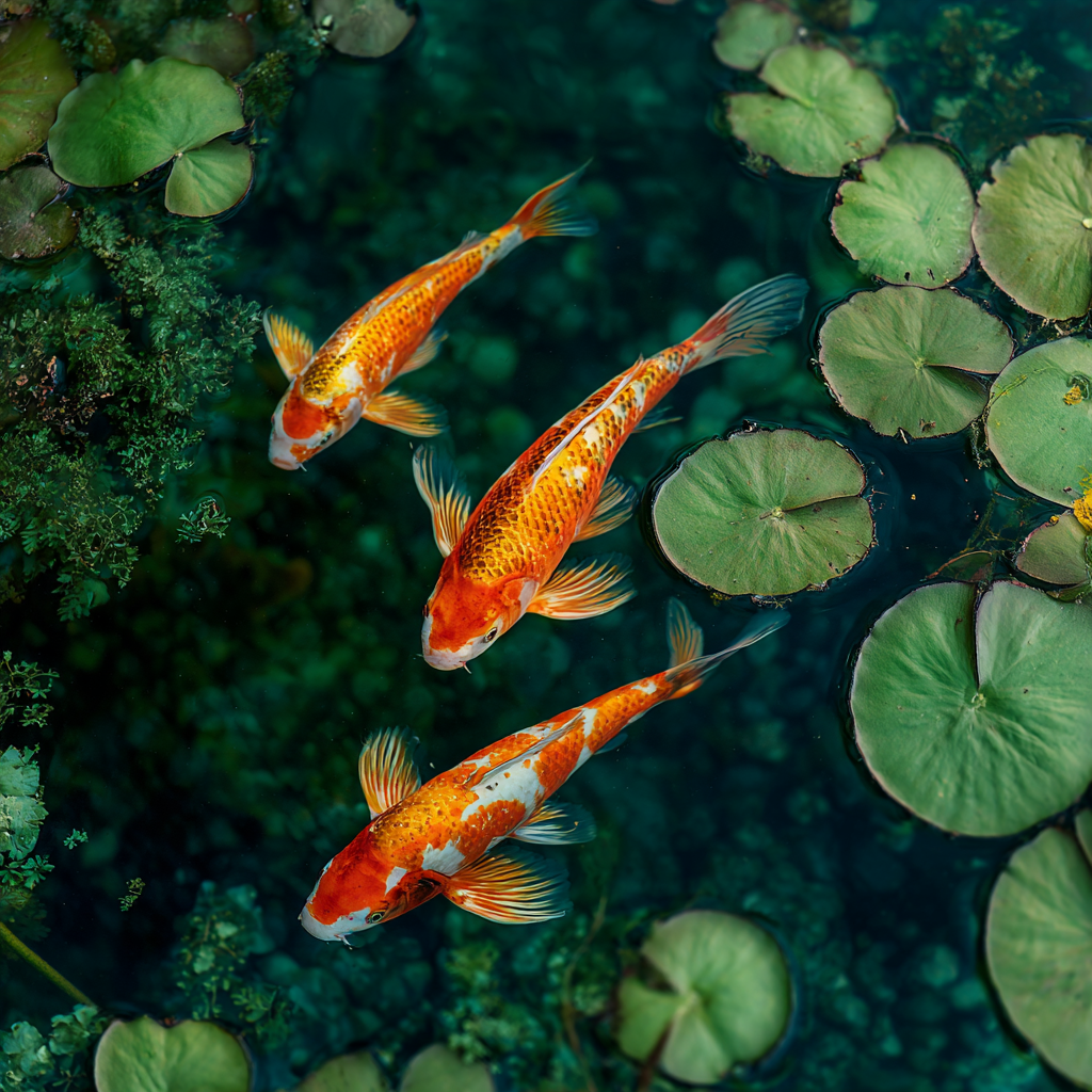 Orange Koi-fisk och Näckrosblad - Diamantmålning