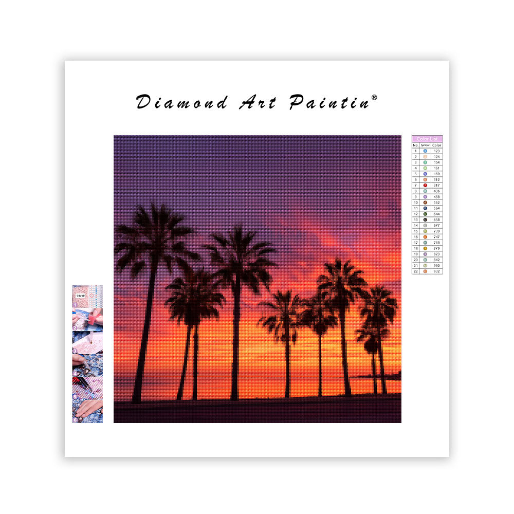 Palmträd och Solnedgång - Diamantmålning