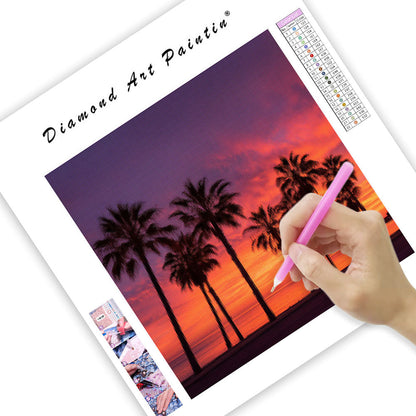 Palmträd och Solnedgång - Diamantmålning