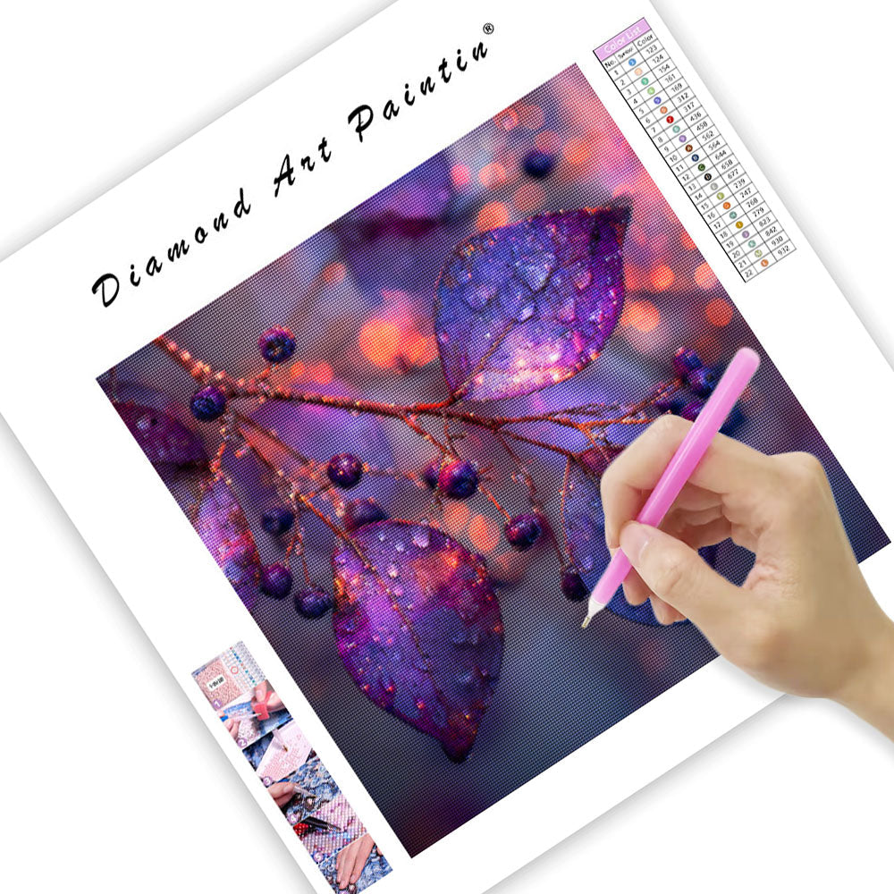 Lila Höstlöv och Frostbär - Diamantmålning