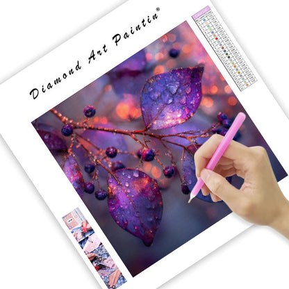 Lila Höstlöv och Frostbär - Diamantmålning