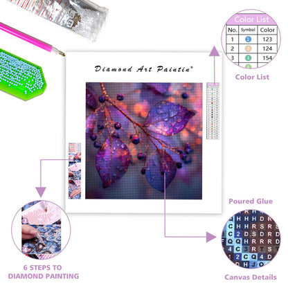 Lila Höstlöv och Frostbär - Diamantmålning