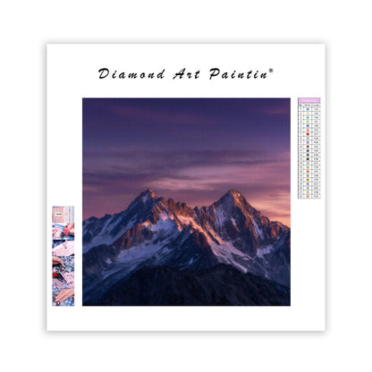 Lila Gryning och Bergssilhuetter - Diamantmålning
