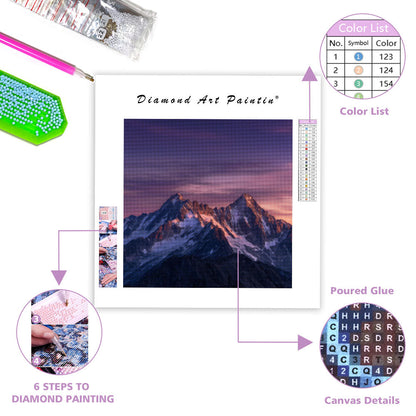 Lila Gryning och Bergssilhuetter - Diamantmålning