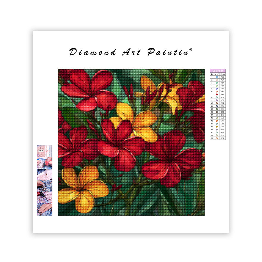 Röda och Gula Tropiska Blommor - Diamantmålning