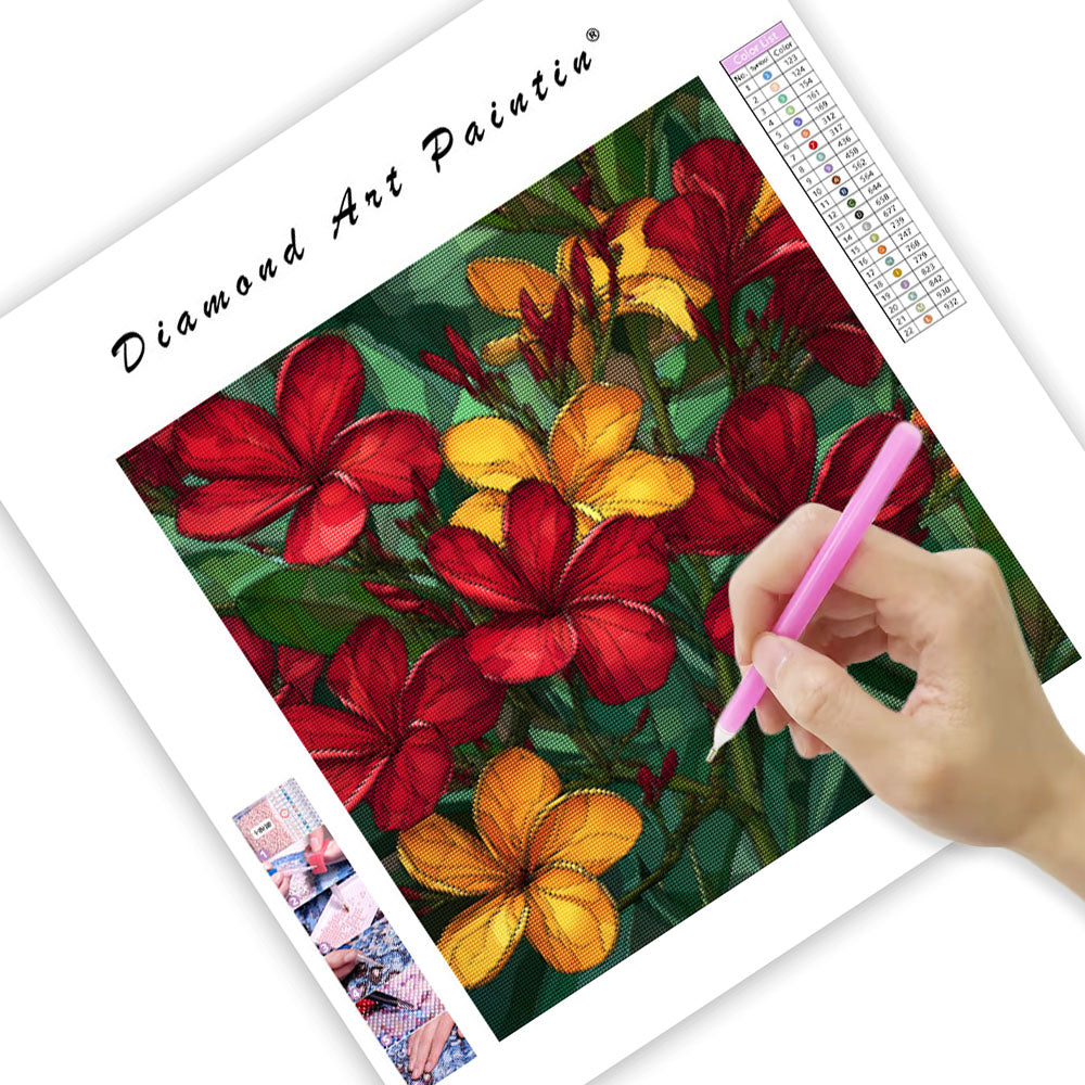 Röda och Gula Tropiska Blommor - Diamantmålning