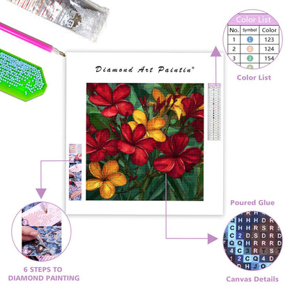 Röda och Gula Tropiska Blommor - Diamantmålning