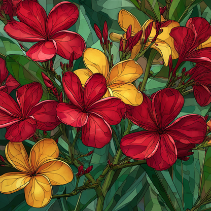 Röda och Gula Tropiska Blommor - Diamantmålning