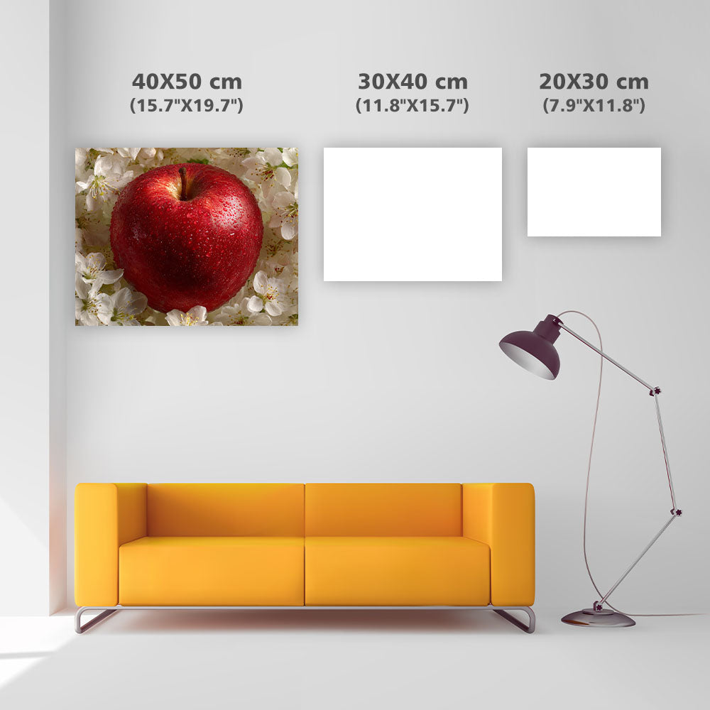 Rött Äpple och Vita Blommor - Diamantmålning