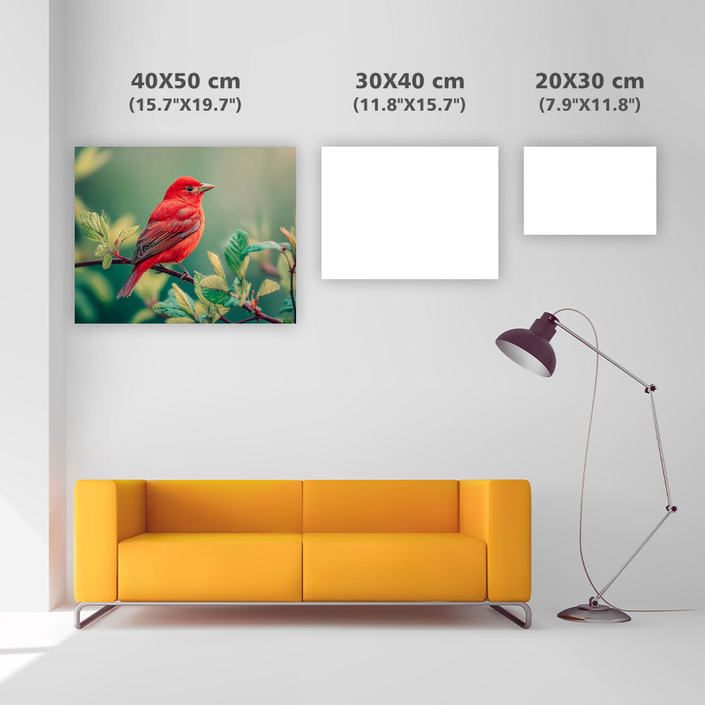 Röd Fågel och Gröna Grener - Diamantmålning