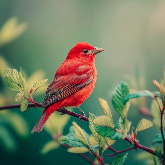 Röd Fågel och Gröna Grener - Diamantmålning
