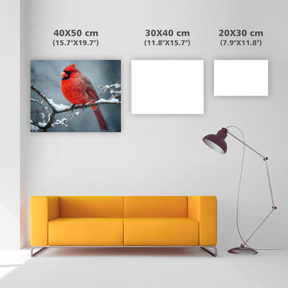 Röd Kardinal i Snö - Diamantmålning