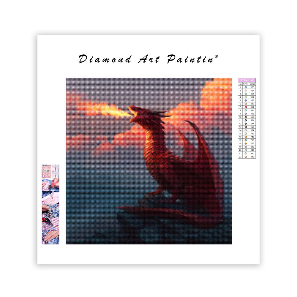 Röd Drake på Bergstopp - Diamantmålning