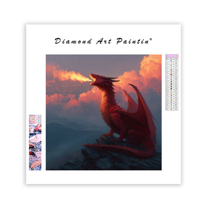 Röd Drake på Bergstopp - Diamantmålning