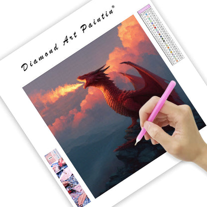Röd Drake på Bergstopp - Diamantmålning