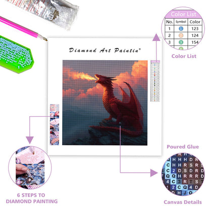 Röd Drake på Bergstopp - Diamantmålning