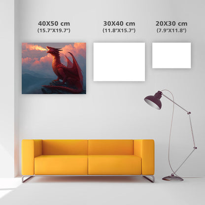 Röd Drake på Bergstopp - Diamantmålning