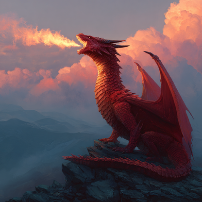 Röd Drake på Bergstopp - Diamantmålning