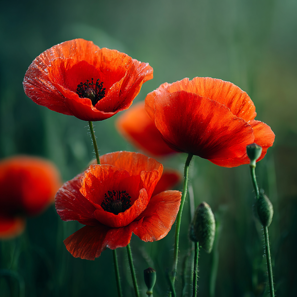 Röda Vallmo på Grön Äng - Diamantmålning