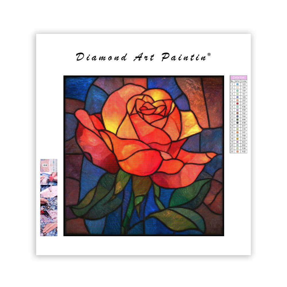 Ros i Glasmålat Fönster - Diamantmålning